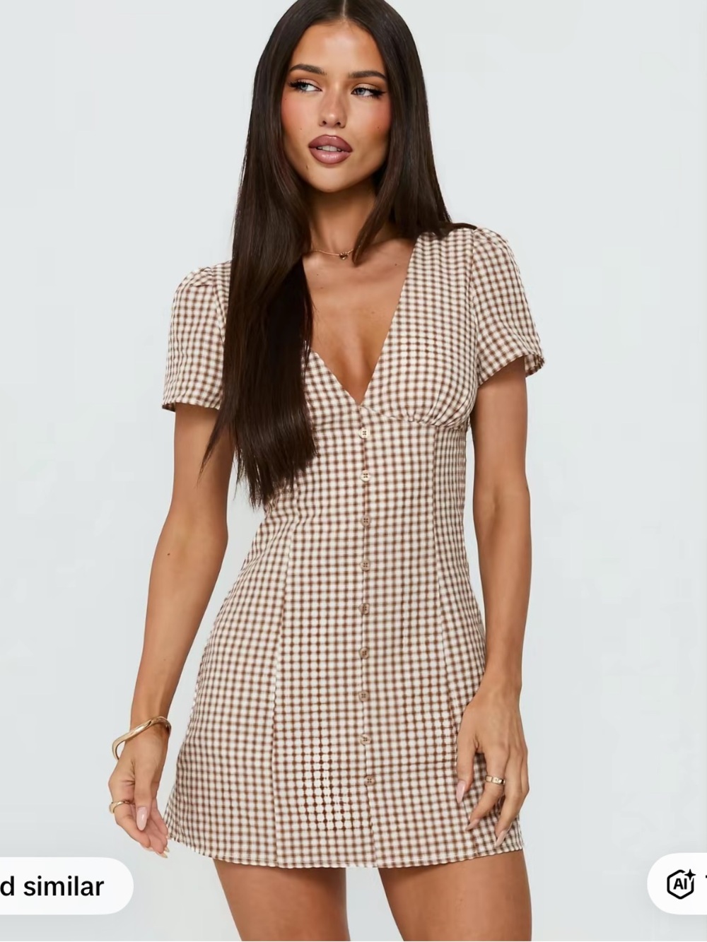 Princess Polly built in shorts Brown Gingham Button-Front Mini Dress